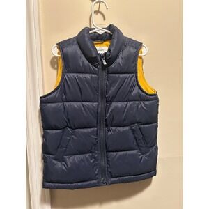 Old Navy 5T Boys Puffer Vest Full Zip Blue Fleece Yellow Lining Pre-owned EUC